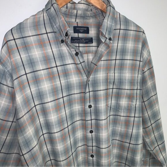 Dockers Plaid Button Down Shirt Men’s Size Large Cotton Green Orange Long Sleeve - Picture 3 of 8